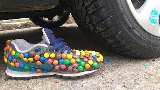 Crushing Crunchy & Soft Things by Car! Experiment Car vs Nike Sneakers full with M&M'S and Skittles