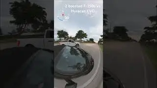 Friendly Roll race (2 boosted f150s vs a Huracan Evo)