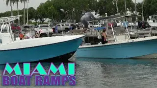 Leaping To Another Boat in Crock infested Waters | Miami Boat Ramps | Black Point Marina