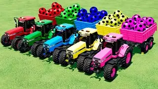 TRANSPORT and AUTO LOAD SOCCER BALL WITH JOHN DEERE & CASE POLICE TRACTORS & COLORED TRAILERS! FS22