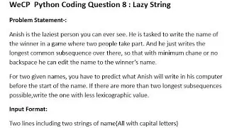 WeCP Python Coding Question 8 *Lazy String* 