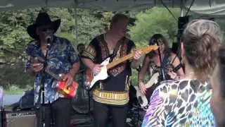 Mac Arnold with his gas can guitar at the New River Blues Festival