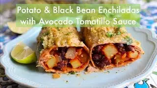 Potato & Black Bean Tomatillo Enchiladas (oil-free + vegan)