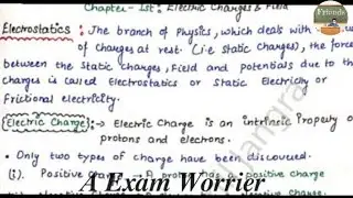 electric charges and fields class 12 notes pdf|| A Exam Worrier
