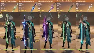 AlHaitham 5 Star Weapon Comparison Foliar, Haran, Jade Cutter, Mispslitter,Aquila Favonia !!!