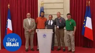 Hollande presents train attack heroes with Legion d'Honneur - Daily Mail