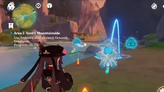 Use Endora's skill to catch Oceanid Creatures Genshin Impact | Sunlit Mountainside