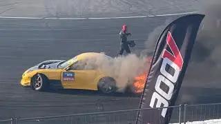 Mazda RX-7 горит на тренировках Sochi drift challenge 3 этап