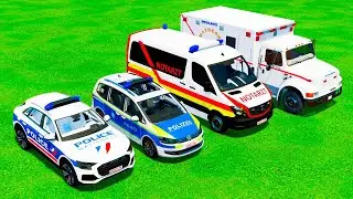 AUDI, VOLSKWAGEN, MERCEDES, FORD AMBULANCE EMERGENCY CARS TRANSPORTING WITH MAN TRUCKS! FS22
