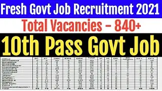 Fresh Govt Job Recruitment 2021 || 10th Pass Job || Total Vacancies 840+ || Online Form Start