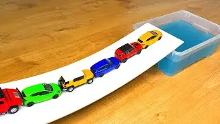 Diecast Model Cars Take the PLUNGE Down the Slope into Blue Water!