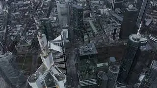 Commerzbank Tower and Main Tower modern high rise buildings in city financial centre. High angle