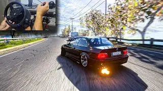BMW M3 e36 drift with traffic - assetto corsa - thrustmaster t300 rs gt Gameplay (POV)
