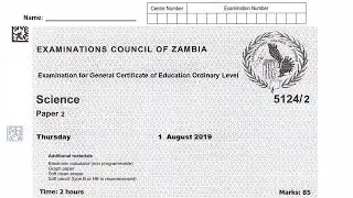 ECZ Science paper 2 2019  for gce candidates