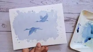 Watercolor migratory birds painting ideas for beginners.