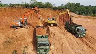 Excavator Loading Dump Trucks pushing dirt building new road KOMATSU | Incredibles technique skills