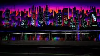 Black Light Cyberpunk Cityscape 75ft Mural Painting - by Antonipaints