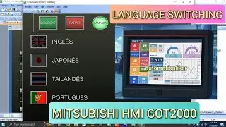 GOT2000 : Language switching Mitsubishi HMI GOT2000 with 4 Different language example