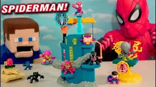 SPIDERMAN Marvel Stunt Squad Huge Playset w/ figures! Venom!!
