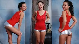 Christina Model - Red Valentine Tank Top & Silver Short Shorts