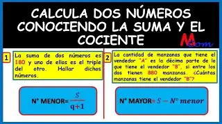 CALCULA DOS NÚMEROS CONOCIENDO LA SUMA Y EL COCIENTE | Hallar dichos números