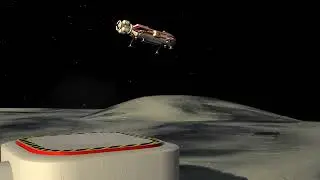 Lunar shuttle launch and rendezvous with orbiting spacecraft.
