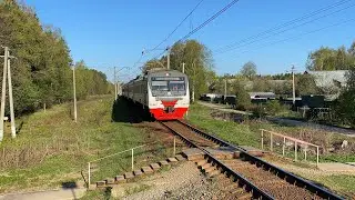 Электропоезд ЭД4М-0479 «ФИЗТЕХ.ЭЛЕКТРИЧКА» платформа Хлюпино до Белорусского вокзала. 07.05.2023.