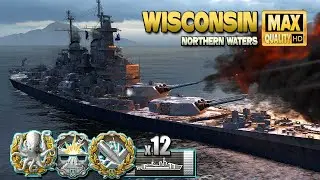 Battleship Wisconsin: Last hope on map Northern Waters - World of Warships