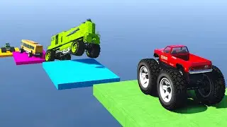 GTA 5 MONSTER TRUCKS vs SKY STAIRS JUMPING (Monster Jam Truck, Car, Train, Bus, Boat) Which is Best?