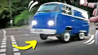 Retro Cars Leaving a Show - Camper Does a WHEELIE!