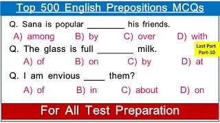 Top 500 Important English Prepositions MCQs Part-10 for All Test Preparation