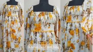 ✨ Latest Elastic Sleeve Dress Cutting And Stitching | Milkmaid Dress DIY | Ruffled Dress DIY ✨