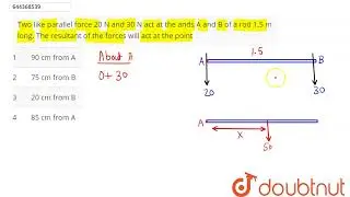 Two like parallel force 20 N and 30 N act at the ands A and B of a rod 1.5 m long. The resultant...