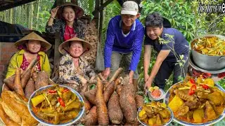 Cà Ri Vịt Khoai Mì | Bữa Ăn Gia Đình Quê Thu Hoạch Khoai Mì Trồng Ngoài Vườn || Cassava duck curry