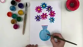 How to draw a bouquet in a vase. Let's draw together step by step. Drawing lesson for the little ...