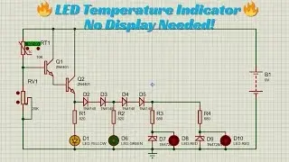LED Temperature Indicator Circuit using Thermistor and Transistors | Proteus Simulation