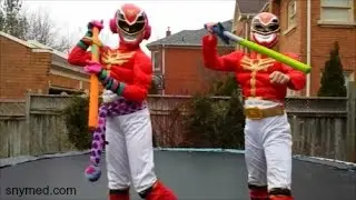 Power Rangers Megaforce: Megaforce Red Ranger VS. Mega Force Red Ranger Battle on Trampoline!