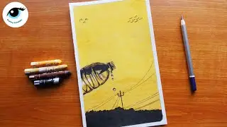 Bottle Water Drops Evening Scenery | Oil Pastel Drawing For Beginners - step by step