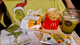 ASMR Mukbang – McDonald’s NEW Grinch Menu… but I’m annoyed 😤