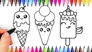3 Kawaii ice cream drawing easy | Drawing and coloring ice cream