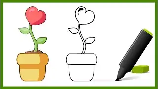 ❣ Как нарисовать цветочный горшок ❣ \\ Цветок - сердце ❤
