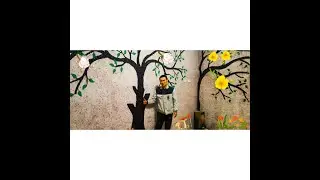 Дерево на стене из жидкого обоях очень красиво