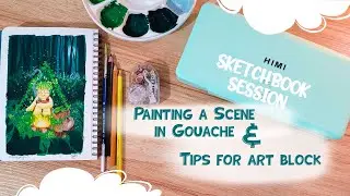 Cozy Camping Gouache Painting | Fill a Sketchbook Page with Me | Tips for Art Block | Paint with Me