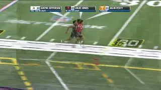Jalin Hyatt runs past Julio Jones, Justin Jefferson on the Simulcam