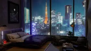 A Luxury Tokyo Hotel Room | Rain, Wind and Thunder sounds For Sleeping | 4K | 8Hrs
