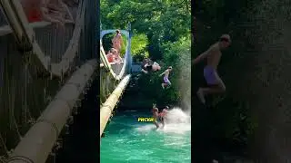 Прыжки с моста в воду под присмотром спасателей