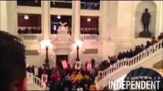 Union protest: "Corbett sucks, Corbett sucks"