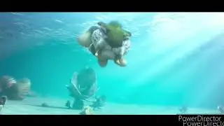the croods: chunky the macawnivore underwater scene beating