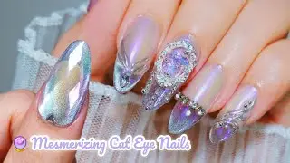 DIY Sparkly Gem Cat Eye Nails 💎 Cat Eye Nail Art for Summer✨