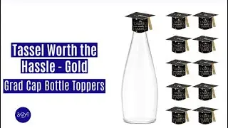 Black & Gold DIY Grad Cap Graduation Party Bottle Topper Decorations | Big Dot of Happiness